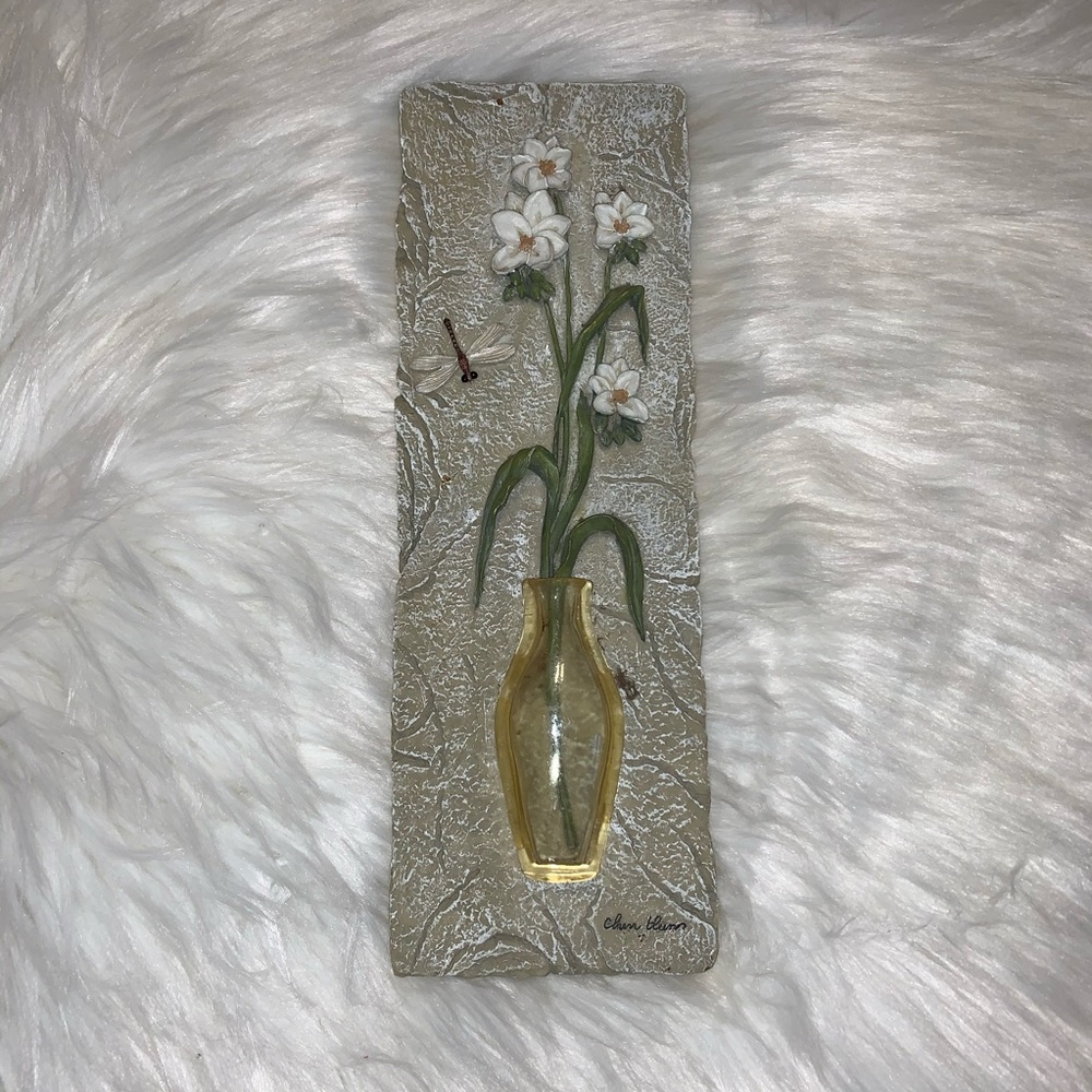 Cheri Blum 3D Resin Wall Art Plaque Flowers in Vase Dragonfly